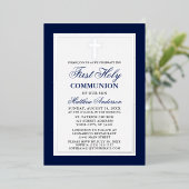 Invitation En Aluminium Croix de la Sainte Communion bleue (Debout devant)