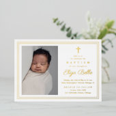 Invitation En Aluminium Croix d'or classique Baptême et baptême religieux (Debout devant)