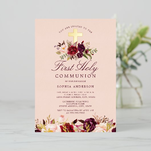 Invitation En Aluminium Croix d'or de Bourgogne Première communion (Debout devant)