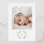 Invitation En Aluminium Croix d'or Eucalyptus Frame Baptême Photo (Verso)