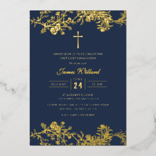 Invitation En Aluminium Croix d'Or Garçons de la Marine Première Communion