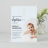 Invitation En Aluminium Croix d'or minimal moderne Baptême photo (Debout devant)