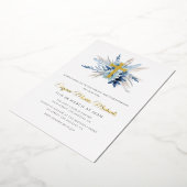 Invitation En Aluminium croix d'or moderne bleu christ floral (Rotation)