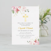 Invitation En Aluminium croix d'or moderne première communion (Debout devant)