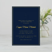 Invitation En Aluminium croix dorée simple communion bleue (Debout devant)