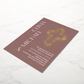 Invitation En Aluminium Croix dorée violette. Pots modernes mariage chréti (Rotation)