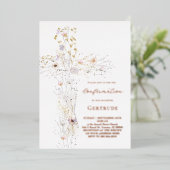 Invitation En Aluminium croix fleur sauvage aquarelle Confirmation (Debout devant)