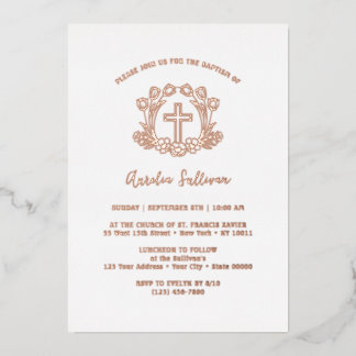 Invitation En Aluminium Croix florale simple Baptême feuille d'aluminium