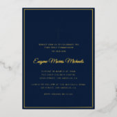 Invitation En Aluminium croix or simple bleu première communion (Recto)