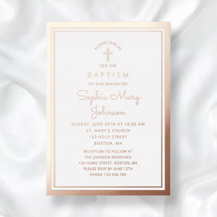 Invitation En Aluminium Croix Religieuse Élégante Fille Baptême Or Rose