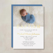 Invitation En Aluminium Croix religieuse Photo Boy Baptême Bleu Or