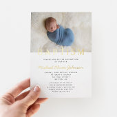 Invitation En Aluminium Croix religieuse Photo Boy Baptême Bleu Or