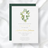 Invitation En Aluminium Croix religieuse Vert Baptême Botanique Or