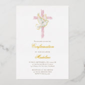 Invitation En Aluminium croix rose Confirmation du Saint-Esprit (Recto)