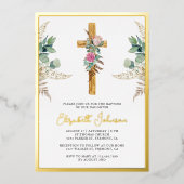 Invitation En Aluminium Croix Rustique Boho Pampas Eucalyptus Baptême (Recto)