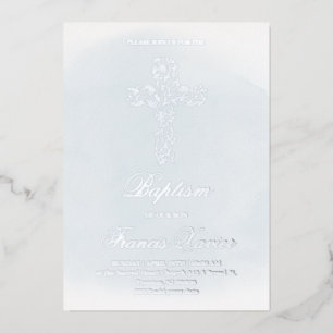 Invitation En Aluminium croix Sainte baptême argent