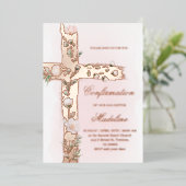 Invitation En Aluminium Croix sainte florale Confirmation (Debout devant)