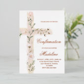 Invitation En Aluminium Croix sainte florale Confirmation (Debout devant)