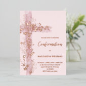 Invitation En Aluminium croix sainte rose confirmation (Debout devant)