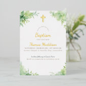 Invitation En Aluminium Croix verte et baptême de verdure (Debout devant)