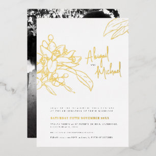Invitation En Aluminium Croquis de fleur d'orange photo mariage