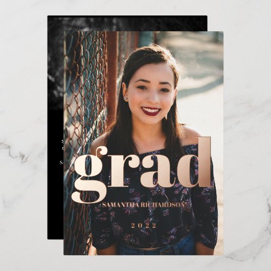 Invitation En Aluminium Custom 2 Photos Rose Gold Graduation (Recto/Verso)