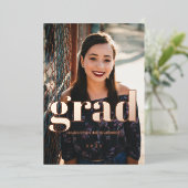 Invitation En Aluminium Custom 2 Photos Rose Gold Graduation (Debout devant)