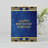 Invitation En Aluminium Custom Wood Modern Marine Blue Masculine Anniversa (Debout devant)