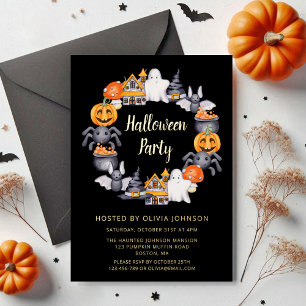 Invitation En Aluminium Cute Black Happy Halloween Illustration Party 