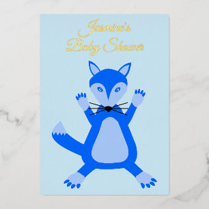 Invitation En Aluminium Cute Blue Baby Boy Fox Baby shower personnalisé