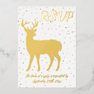 Invitation En Aluminium Cute Gold Deer & Gold Confetti RSVP Real Foil