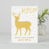Invitation En Aluminium Cute Gold Deer & Gold Confetti RSVP Real Foil (Debout devant)