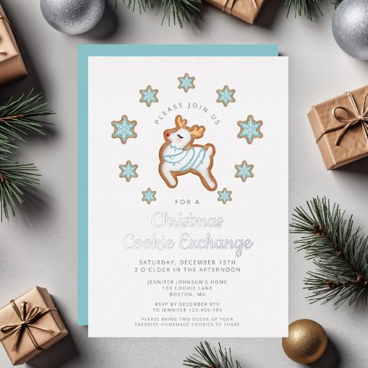 Invitation En Aluminium Cute Reindeer Christmas Échange de cookies