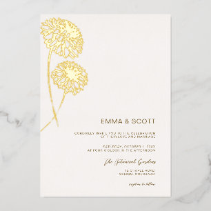 Invitation En Aluminium Dahlia Art Sketch Or Moderne Mariage Automnal Or