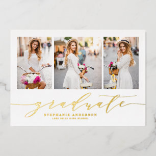 Invitation En Aluminium Dainty Script Three Photo Graduation