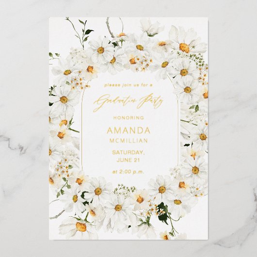 Invitation En Aluminium Daisy White Floral Graduation Party (Recto)