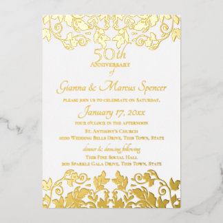Invitation En Aluminium Damask doré 50e anniversaire