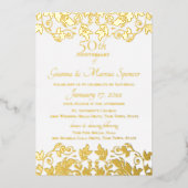 Invitation En Aluminium Damask doré 50e anniversaire (Recto)
