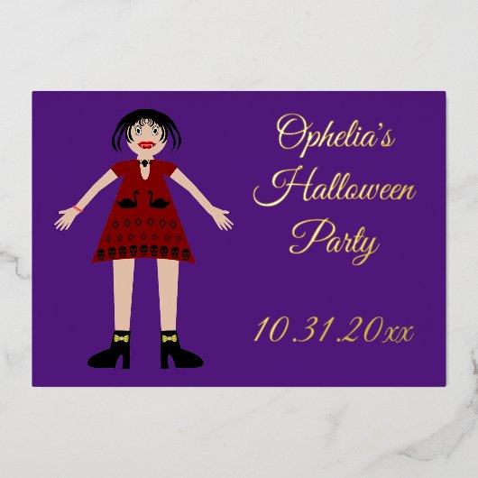 Invitation En Aluminium Dame Vampire Halloween Gothique Personnalisée (Recto)