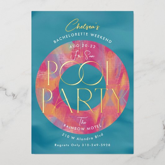 Invitation En Aluminium Dames Bachelorette Week-end Pool Party (Recto)