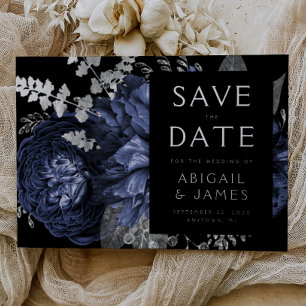 Invitation En Aluminium Dark Floral Navy Blue Silver Wedding Enregistrer l