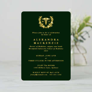 Invitation En Aluminium Dark Green MD Caduceus + Laurel Wreath Graduation