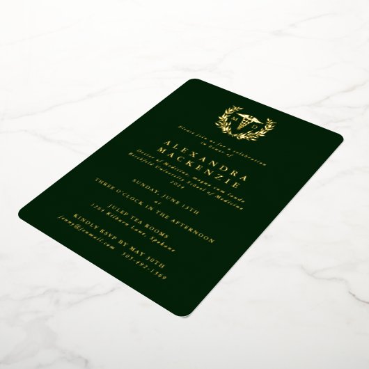Invitation En Aluminium Dark Green MD Caduceus + Laurel Wreath Graduation (Rotation)