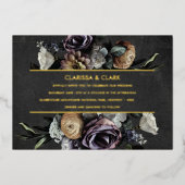 Invitation En Aluminium Dark Moody Bold Floral Gold Mariage Foil Invitatia (Recto)