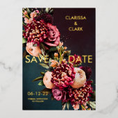 Invitation En Aluminium Dark Moody Bold Floral Marsala Enregistrer La Date (Recto)