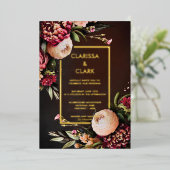 Invitation En Aluminium Dark Moody Bold Floral Marsala Mariage (Debout devant)