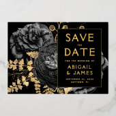 Invitation En Aluminium Dark Moody Floral Black Gold Wedding Enregistrer l (Recto)
