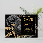 Invitation En Aluminium Dark Moody Floral Black Gold Wedding Enregistrer l (Debout devant)