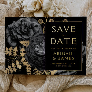 Invitation En Aluminium Dark Moody Floral Black Gold Wedding Enregistrer l