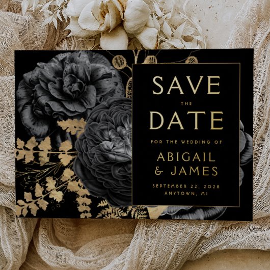 Invitation En Aluminium Dark Moody Floral Black Gold Wedding Enregistrer l